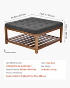 VEVOR Large Square Ottoman Coffee Table, 34.5 Inch Tufted Coffee Table with Solid Wood Shelf Storage, Linen Solid Upholstered Footrest Ottoman for Bedroom Living Room, 400 LBS, Dark Grey