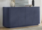 LKTART 64" Buffet Cabinet with Storage, Modern Fluted Accent Sideboard Media Console Credenza with Adjustable Shelves Pressed Spring for Kitchen Living Room,31.5" H (Blue)