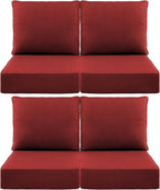 Luxury 6" Outdoor Cushions for Patio Furniture, 24x24x6" Thick Seat Cushion Set of 4, Fade Resistant Couch Chair Replacement Cushions High Density Deep Wicker Chair Cushion w/ Removable Cover, Red