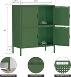 Green Metal Locker Cabinet with 4 Doors, Metal Accent Cabinets Home Office Storage Lockers Sideboard for Kitchen Living Room Hallway Entryway