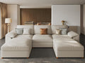 EASE MOOSE Oversized Modular Sectional Sofa,Leather Sectional Couch with Deep Seat,Extra Large U Shaped Couch,Faux Leather Material Sofa Modern Comfy Scratch Resistant,Beige