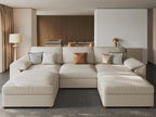 EASE MOOSE Oversized Modular Sectional Sofa,Leather Sectional Couch with Deep Seat,Extra Large U Shaped Couch,Faux Leather Material Sofa Modern Comfy Scratch Resistant,Beige