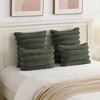 FUTEI Olive Green Decorative Throw Pillow Covers 26x26 Inch Set of 2, Square Soft Faux Rabbit Fur Big Striped Pillow Sham,Home Decor for Couch Sofa Bed Living Room