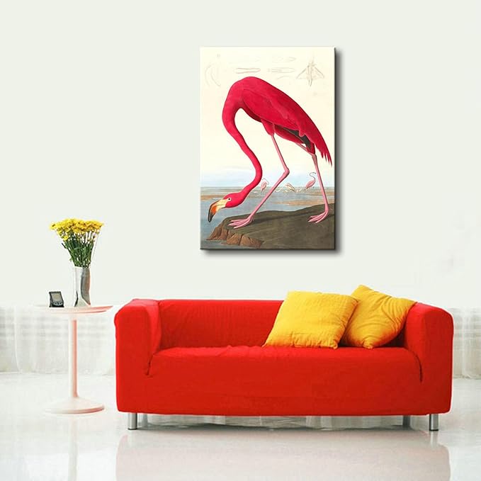Wieco Art Canvas Print Wall Art American flamingo by John James Audubon The Birds of America Reproductions Art Print Picture Artwork for Living Room Bedroom Home Kitchen Decorations