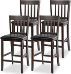 COSTWAY Counter Height Bar Stools Set of 4, 25'' Wooden Pub Chairs with PU Leather Seat, Mid Century Modern Upholstered Island Chairs for Kitchen, Living Room, Dining Room, Bar