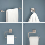 Franklin Brass Nash 4-Piece Bathroom Set Satin Nickel 18" Towel Bar w/ 6" Extender, Toilet Paper Holder, Hand Towel Holder, Hook | Bathroom Accessory Set Towel Holder Hardware NASH64-BN