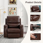 Electric Recliner Chair, Soft PU Leather Power Recliners with Padded Backrest, Single Overstuffed Heavy Duty Reclining Sofa for Living Room Bedroom, Brown