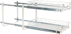Household Essentials Glidez Multipurpose Paint-Finished Steel Pull-Out/Slide-Out Storage Organizer for Under Cabinet Use - 2-Tier Design - Fits Standard Size Cabinet or Shelf, White