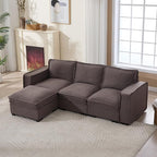 Modern Sectional Sofa for Living Room, Upholstered 3-Seater Modular Couches Linen Fabric L-Shaped Sofa with Ottoman for Home Furniture, Grey
