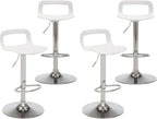 NOBPEINT Contemporary Chrome Air Lift Adjustable Swivel Bar Stool, Set of 4, White