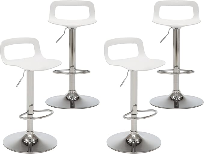 NOBPEINT NOB Contemporary Chrome Air Lift Adjustable Swivel Bar Stool (6 Pieces, White)