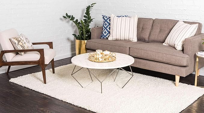 Unique Loom Solid Shag Collection Area Rug (6' 1" x 9' Rectangle, Pure Ivory)