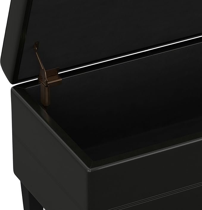 SIMPLIHOME Afton 48 inch Wide Contemporary Rectangle Storage Ottoman Bench in Midnight Black Vegan Faux Leather, Assembled, For the Living Room and Bedroom