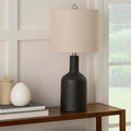 Nourison Home 22" Matte Black Ceramic Table Lamp with Oatmeal Shade for Modern, Transitional, Bedside Table, Living Room, Dining, Entryway