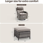 Swivel Patio Chairs Sofa Set of 4 with 6" Thick Cushion - Wicker Outdoor Swivel Rocker Patio Chair with Side Table, High Back Comfortable Outdoor Glider Chairs Grey Wicker Grey Cushions