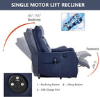 PELUMY Manual Lift Recliner Chair with Massage and Heat for Elderly, Single Motor Electric Lift Chair, Heavy Duty Recliner with USB Charging & Side Pockets (Breathable Leather, Dark Blue)