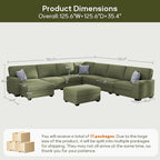 Wanderwell Oversized Modular Sectional Sofa, 6-Seater U Shaped Couches with Movable Ottoman,Corduroy Sectional Couch with Wide and Deep Seats Suitable for Living Room,Bedroom,Apartment (Olive, U-9)