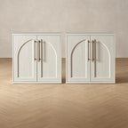 mopio Blake Storage Cabinet, Small Modular Accent Display Sideboard Buffet Cabinet with Storage, Media Console Credenza, for Kitchen, Coffee Bar, Pantry, Living Room (White Oak Arched, Set of 2)