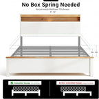 Full Bed Frame, Wood Platform Bed Frame with Storage Headboard, Charging Station, Modern Bedframe Full Size, 800lbs Capacity, Metal Slat Support, Noise-Free, No Box Spring Needed-White