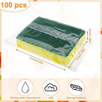 100 Pcs Individually Wrapped Sponges, Uncompressed Non Scratch Scrouing Sponges for Household Cleaning Dishes Kitchen Airbnb Apartment Car Bike Green