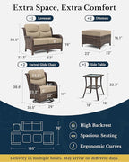 HILLGA Luxury Patio Furniture Set with 6-inch Thick Cushion, Outdoor Loveseat and High Back Swivel Rocker Patio Chairs, 6PCS Wicker Conversation Set for Deck Yard and Poolside, Beige (V2)
