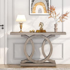 Tribesigns 55 inches Console Table with Geometric Base, Farmhouse Hallway Table, Wooden Entryway Sofa Table, Unique Long Accent Table for Decoration and Organization (Grey)