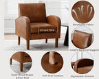 Brown Faux Leather Accent Chair Set of 1, Mid Century Modern Upholstered Arm Chair with Wooden Legs, Comfy Reception Office Club Reading Chairs Side Lounge Chairs for Living Room Bedroom