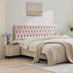 Kingfun Tufted Upholstered King Size Bed Headboard in Modern Button Design, Adjustable Solid Wood Head Board, Premium Velvet Fabric Padded Headboards in Bedroom (Pink)