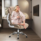 Leather Executive Office Chair, High Back Ergonomic Office Desk Chairs with Wheels, 90-120° Rocking Managerial Home Computer Chairs with Flip up Arms and Lumbar Support(Light Brown)