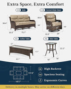 HILLGA Luxury Patio Furniture Set with 6-Inch Thick Cushions, High Back Outdoor Swivel Rocker Chairs and Patio Couch, 6-Piece All Weather Conversation Set for Porch Deck Pool Yard, Beige (V3)