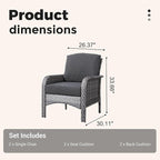 2 Pieces Wicker Patio Chairs - Outdoor Rattan Chairs Set of 2,All-Weather PE Wicker Dining Chair Set with High Back and Deep Seating for Deck Porch,Black