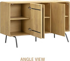 NTC Veil Modern Sideboard with 3 Doors, Buffet Cabinet with Vertical Groove Design and Metal Legs, Storage Cabinet for Living Room, and Hallway, Effortless Assembly, Sand
