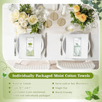 50 Pcs Moist Towelettes Individually Wrapped Scented Disposable Face Towels Essential Oil Infused Moist Terry Cotton Towel for Use Hot or Cold Travel Body Spa (Mint, Eucalyptus Leaves)