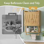 AmazerBath Bathroom Wall Cabinets with Strip Weaving Door, Medicine Cabinets with Towel Bar, Hanging Over Toilet Storage Organizer Cabinet for Small Spaces, Adjustable Shelves, 8.3x16.5x26.6 Inches