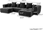 JACH 144.1 Inch U-Shaped Modular Sofa, Mid Century Modern Deep Seat Sectional Couch, 3-Seater Sofas with Chaise Ottomans for Living Room, Cozy Sofas for Apartment, Living Room (Linen Fabric, Black)