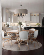 Progress Lighting Drum Shade Collection Five-Light Chandelier, Farmhouse Style Hanging Ceiling Light Fixture for Dining Rooms, Foyers, Harvest Linen Shade, Matte Black