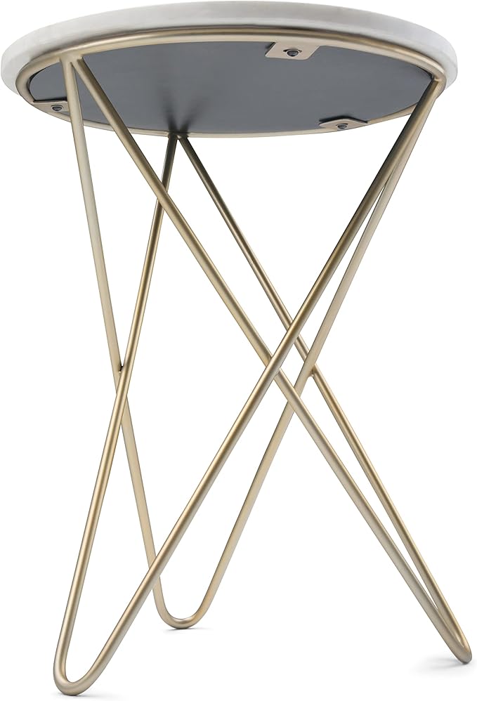SIMPLIHOME Gabon Modern 18 inch Wide Metal Accent Side Table in White, Gold for the Living Room and Bedroom