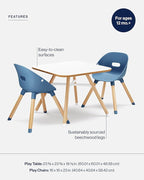 Lalo The Play Kit - Kids Table & Chairs Set with Sustainably Sourced Wood Table & 2 Non-Toxic Bucket Seat Chairs - Safe & Comfortable - Coconut/Blueberry