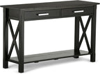 SIMPLIHOME Kitchener Console Table - 47 Inch Wide Solid Wood Sofa Table in Hickory Brown, Contemporary Storage Table for Entryway or Living Room with 2 Drawers, Bottom Shelf, and X-Design Side Panels