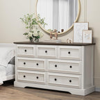 Farmhouse 7 Drawer Dresser for Bedroom, 54" Wide Wooden Dresser with Natural Texture & Vintage Metal Knobs, Large Chest of Drawers for Bedroom, Living Room, Hallway, Antique White