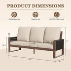Patio Furniture 3 Seater Sofa Cedar Wood Indoor&Outdoor Couch, Outside Deep Seat High Back Porch Sofa