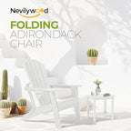 nevilywood Folding Adirondack Chair with Cup Holder Set of 4, HDPE Patio Chairs,All-Weather Outdoor Chairs for Backyard, Deck,Fire Pit-White