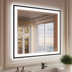 ISKM Framed LED Mirror for Bathroom 40"x38", Dimmable LED Bathroom Mirror with Lights, Anti-Fog, Front and Backlit Lighted Mirror 3-Colors, Shatterproof, Memory Function