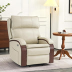 MCombo Power Lift Recliner Chair Sofa with Massage and Heat, Adjustable Headrest for Elderly People, Solid Wood Armrest, USB Ports, Side Pockets, Faux Leather 7917 (Cream White, Medium)