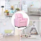 Costzon Kids Recliner Chair with Cup Holder, Toddler Room Furniture Children Armrest Sofa w/Headrest & Footrest for Girls Boys Baby Bedroom, PU Leather Couch (Pink)