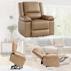 PU Leather Electric Power Lift Chair, Recliner Massage Chair with Remote Control and Side Pocket for Elderly, Power Lift Recliner Sofa with Heat and Massage for Living Room, Earthy Yellow