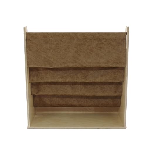 Factory Direct Partners Rustic Kid Birch Sling Book Display; Distressed Faux Leather 4-Shelf Storage for Books or Magazines; Furniture for Bedroom, Playroom, Daycare or Classroom - Pecan, 13745-321