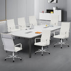 Conference Room Chairs, Ergonomic Executive Office Chair, Ribbed Leather Desk Chair with Lumbar Support, Adjustable Height Mid-Back Swivel Chair with Padded Seat