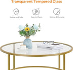 Yaheetech Gold Glass Coffee Table for Living Room, 36" Round Glass Coffee Table with Metal Frame, Circle Coffee Table for Home, Office, Apartment