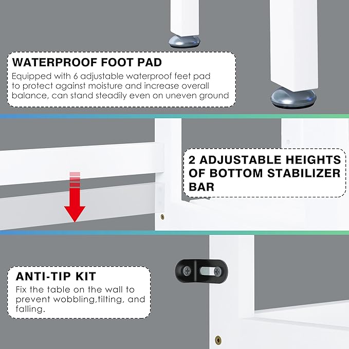SMIBUY Over The Toilet Storage with Drawers, Large Bathroom Space Saver Organizer Rack, Freestanding Behind Toilet Stand with 6-Tier Shelf and Waterproof Feet Pad for Restroom, Laundry (White)